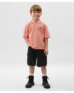 Шорты для мальчика джинсовые с карманами-карго и открытым срезом по низу черные Gulliver