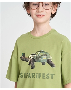 Футболка с коротким рукавом для мальчика оверсайз зеленая с принтом Button blue