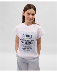 Футболка для девочки силуэта умеренный оверсайз с цельнокроенным коротким рукавом белая Gulliver