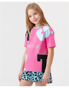 Футболка из хлопка с мотивационным принтом розовая для девочки Button blue