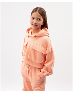 Худи для девочки укороченное с накладными карманами коралловое Gulliver