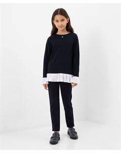 Брюки прилегающего силуэта из джерси тёмно-синие для девочки Gulliver