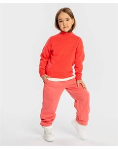 Свитер вязаный с воротником-стойкой и принтом лапками коралловый для девочки Button blue