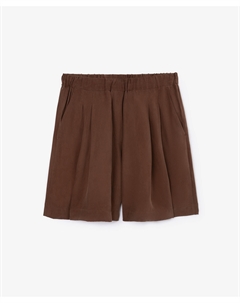 Шорты с поясом на резинке из текстиля с эффектом мокрого шелка коричневые Glvr
