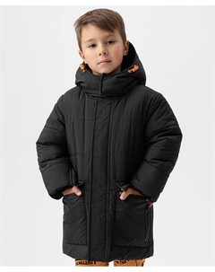 Пальто зимнее стеганое с капюшоном и накладными карманами черное Button blue