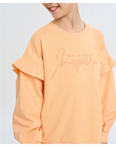 Свитшот для девочки оверсайз оранжевый с оборками и принтом Button blue