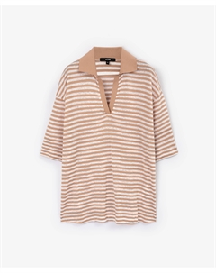 Поло прямой свободной формы со спущенным плечом бежевый в полоску Glvr