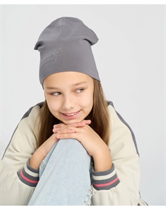 Шапка демисезонная детская серая с аппликацией Button blue