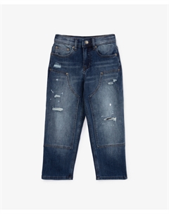 Джинсы для мальчика с потертостями и повреждениями синие Gulliver