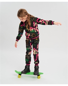 Толстовка на молнии с капюшоном принтованная черная для девочки Button blue