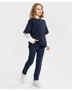 Брюки классические с прорезными карманами синие Button blue