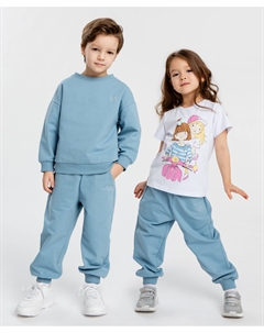 Джоггеры трикотажные с завязками голубые детские Button blue