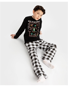 Пижама с брюками и футболкой с длинным рукавом с новогодним принтом для мальчика Button blue