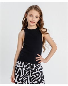 Майка в рубчик чёрная для девочки Button blue