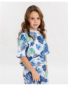 Футболка кроп-топ с принтом мультицвет для девочки Button blue