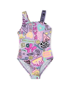 Купальник слитный с принтом асимметричными лямками мультицвет для девочки Button blue