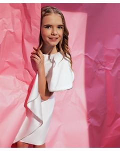 Платье туникообразной формы с архитектурным кроем белое для девочки Gulliver