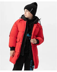 Пальто зимнее с капюшоном красное Button blue