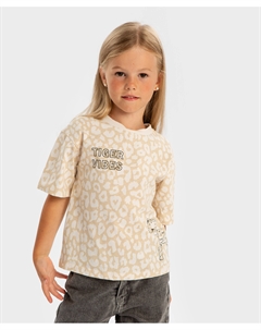Футболка с коротким рукавом и принтом леопард бежевая для девочки Button blue