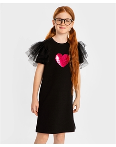 Платье оверсайз с короткими рукавами-бабочками и пайетками черное для девочки Button blue