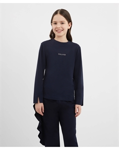 Лонгслив с отделкой стразами синий для девочки Gulliver