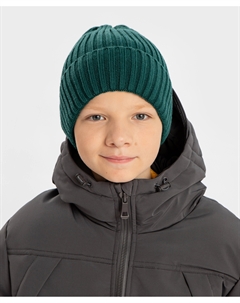 Шапка вязаная с отворотом зеленая детская Button blue