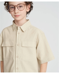 Рубашка сафари с коротким рукавом молочная детская с карманами Button blue
