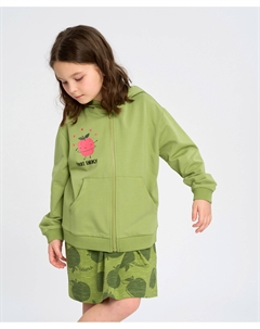 Зип худи оверсайз для девочки зеленое с принтом и капюшоном Button blue