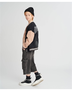 Бомбер детский оверсайз с принтом черный Button blue