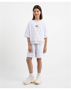 Шорты махровые с фактурным геометрическим рисунком белые для девочки Gulliver