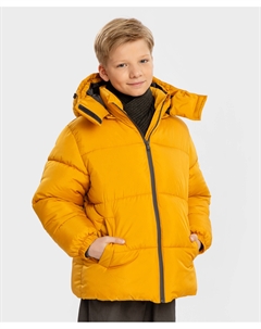 Пуховик зимний водоотталкивающий со съемным капюшоном желтый для мальчика Button blue