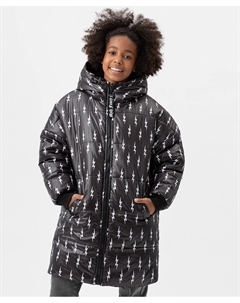 Пальто зимнее с капюшоном на флисовой подкладке с утеплителем черное Button blue