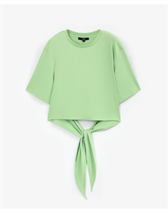 Футболка укороченная из мерсеризированного хлопка с длинными ниспадающими лентами салатовая Glvr