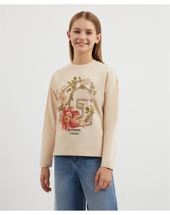 Лонгслив трикотажный с принтом бежевый для девочки Gulliver