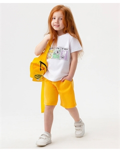 Шорты из хлопка с карманами и нашивкой на поясе желтые для девочки Button blue