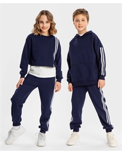 Брюки джоггеры с сине-белыми лампасами синие Button blue