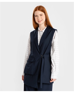 Жилет ассиметричный с накладным карманом синий Button blue