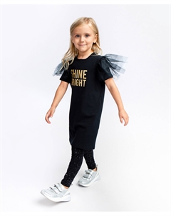 Платье-футболка с коротким рукавом и принтом черное Button blue