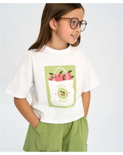 Футболка с коротким рукавом для девочки белая оверсайз с принтом Button blue