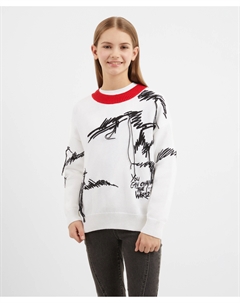 Джемпер оверсайз вязаный белый для девочки Gulliver