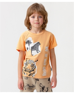 Футболка из хлопка с коротким рукавом и принтом оранжевая для мальчика Button blue