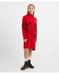 Платье с длинным рукавом вязаное красное для девочки Gulliver