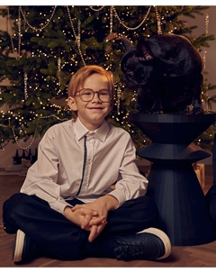 Рубашка с длинным рукавом, отложным воротником и контрастной тесьмой белая для мальчика Button blue