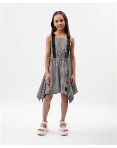 Комбинезон для девочки приталенный из текстиля на широких бретелях полосатый Gulliver