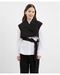 Жилет укороченный со съёмным поясом чёрный для девочки Gulliver