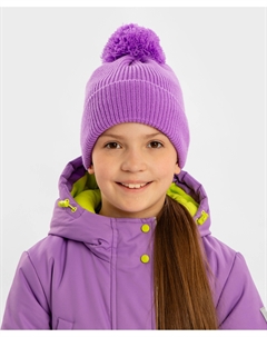 Шапка с помпоном утепленная фиолетовая для девочки Button blue
