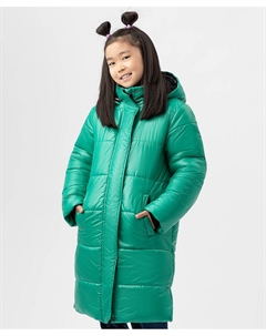 Пальто зимнее с капюшоном на флисовой подкладке с утеплителем зеленое Button blue