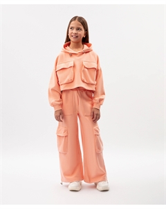 Брюки из футера с карманами-карго для девочки оранжевые Gulliver