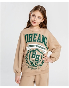 Свитшот оверсайз с принтом бежевый для девочки Button blue