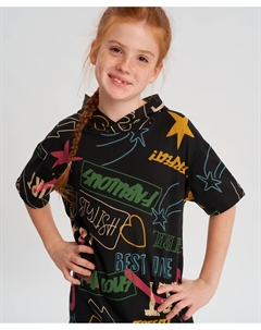 Платье-футболка с коротким рукавом и капюшоном черное для девочки Button blue